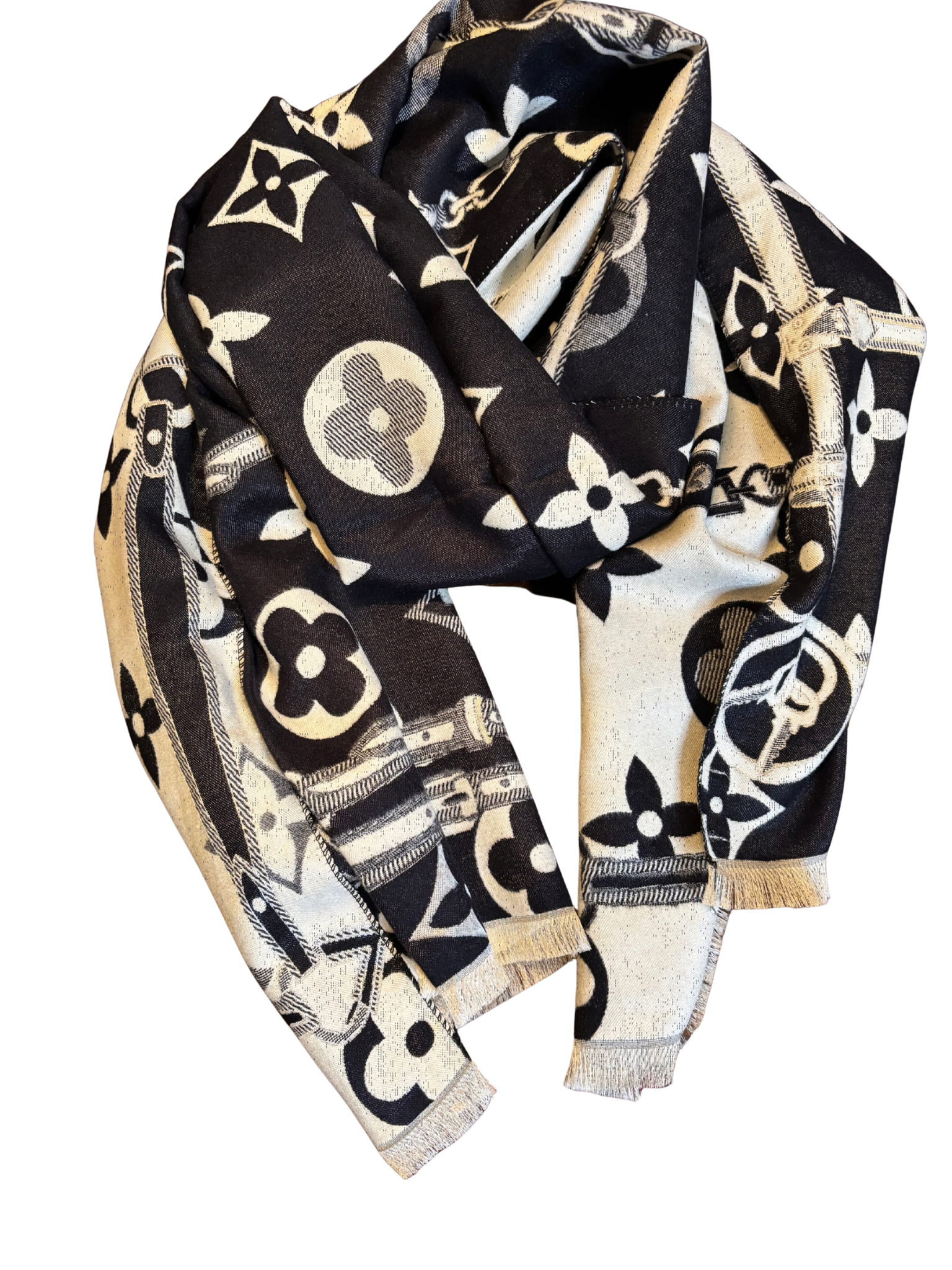 đ€ Monogram-inspirerad sjal â svart/beige